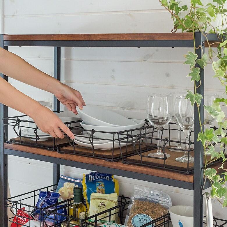 ワイヤーバスケット かご 収納 木製 ワイヤーフレーム おしゃれ スクエア 収納バスケット 買い物かご 桐 西海岸 男前 塩系 64150 | ELEMENTS（インテリア） | 03