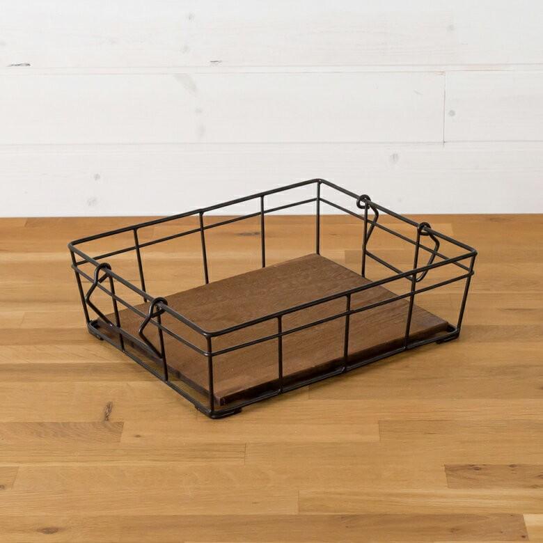 ワイヤーバスケット かご 収納 木製 ワイヤーフレーム おしゃれ スクエア 収納バスケット 買い物かご 桐 西海岸 男前 塩系 64150 | ELEMENTS（インテリア） | 04