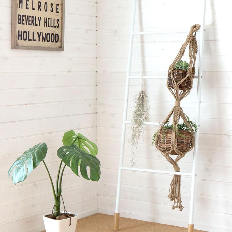 マクラメハンギング バスケット付き プランターハンガー 観葉植物 プラントハンガー 鉢 吊るす プラントホルダー 飾る マクラメグリーン 64710 | ブランド登録なし | 01
