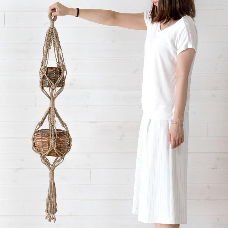 マクラメハンギング バスケット付き プランターハンガー 観葉植物 プラントハンガー 鉢 吊るす プラントホルダー 飾る マクラメグリーン 64710 | ブランド登録なし | 05