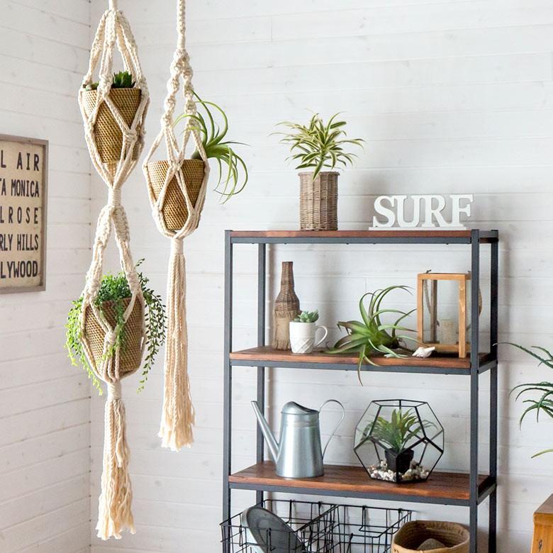 ハンギングプランター プランツハンガー マクラメハンギング コットンロープ ダブルタイプ 西海岸 男前 64730 | ブランド登録なし | 03