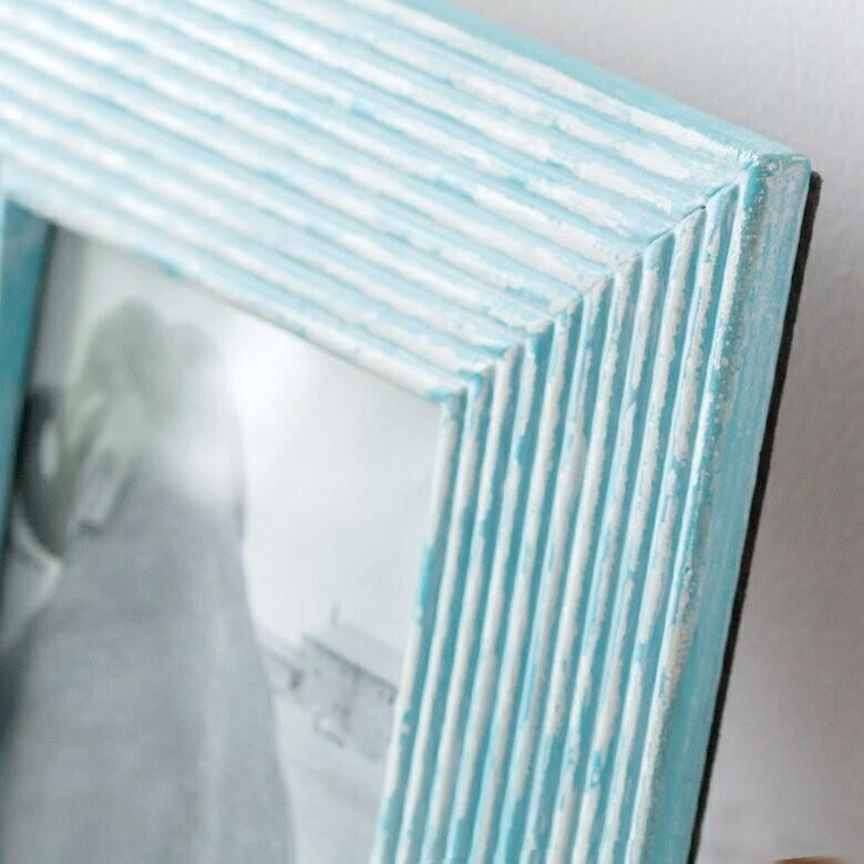 フォトフレーム 写真立て 壁掛け 縦置き 横置き アンティーク加工 ビーチ ブルー 西海岸 マリン 水色 男前 64830 | ブランド登録なし | 09