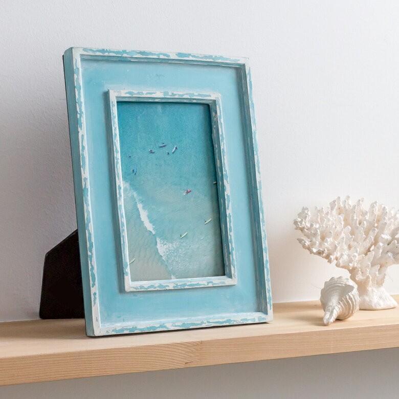 フォトフレーム 写真立て 壁掛け 縦置き 横置き アンティーク加工 ビーチ ブルー 西海岸 マリン 水色 男前 64840 | ブランド登録なし | 03