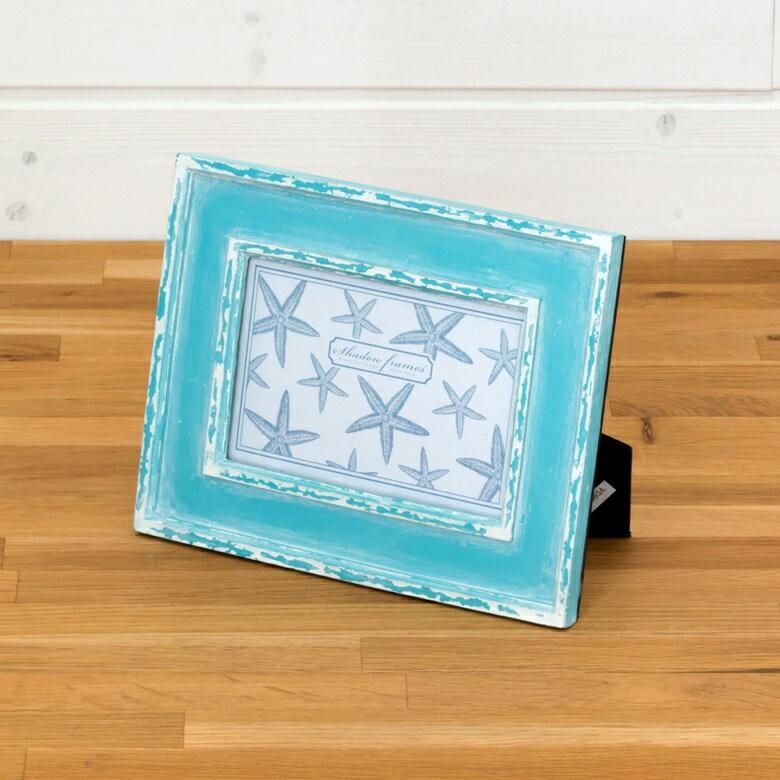フォトフレーム 写真立て 壁掛け 縦置き 横置き アンティーク加工 ビーチ ブルー 西海岸 マリン 水色 男前 64840 | ブランド登録なし | 04