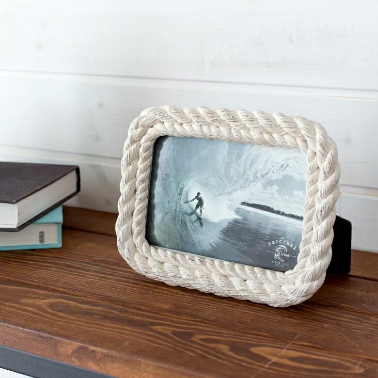 写真立て フォトフレーム ロープ模様 壁掛け 縦置き 横置き スクエア型 アンティーク加工 白 西海岸 男前 64850 | ブランド登録なし | 01