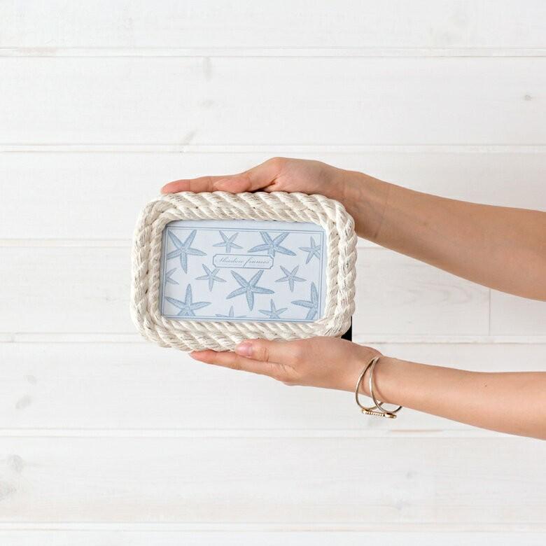 写真立て フォトフレーム ロープ模様 壁掛け 縦置き 横置き スクエア型 アンティーク加工 白 西海岸 男前 64850 | ブランド登録なし | 03