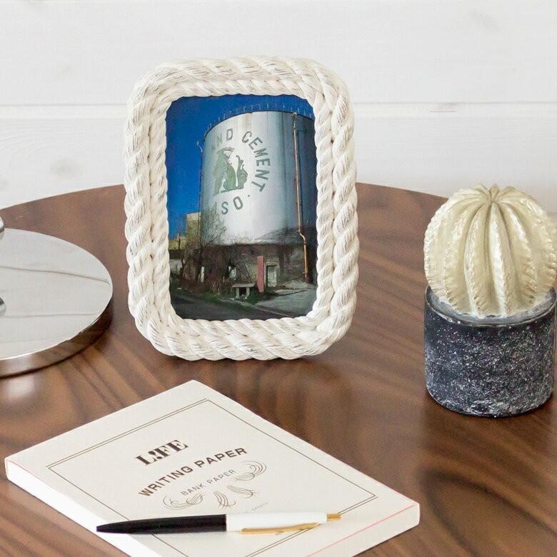 写真立て フォトフレーム ロープ模様 壁掛け 縦置き 横置き スクエア型 アンティーク加工 白 西海岸 男前 64850 | ブランド登録なし | 04