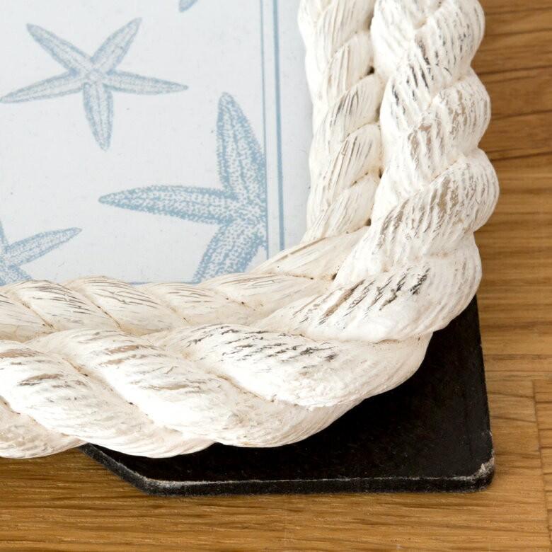 写真立て フォトフレーム ロープ模様 壁掛け 縦置き 横置き スクエア型 アンティーク加工 白 西海岸 男前 64850 | ブランド登録なし | 07