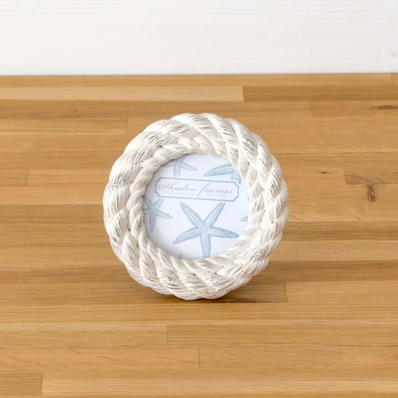 写真立て フォトフレーム ロープ模様 壁掛け 丸型 アンティーク加工 アイボリー 白 西海岸 マリン 男前 64860 | ブランド登録なし