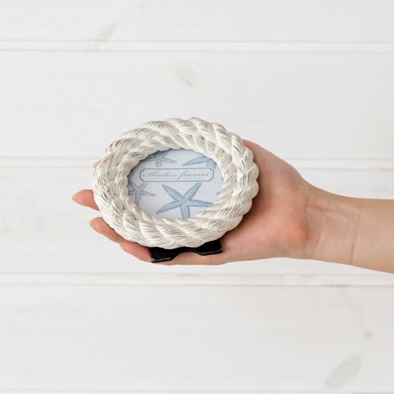 写真立て フォトフレーム ロープ模様 壁掛け 丸型 アンティーク加工 アイボリー 白 西海岸 マリン 男前 64860 | ブランド登録なし | 03