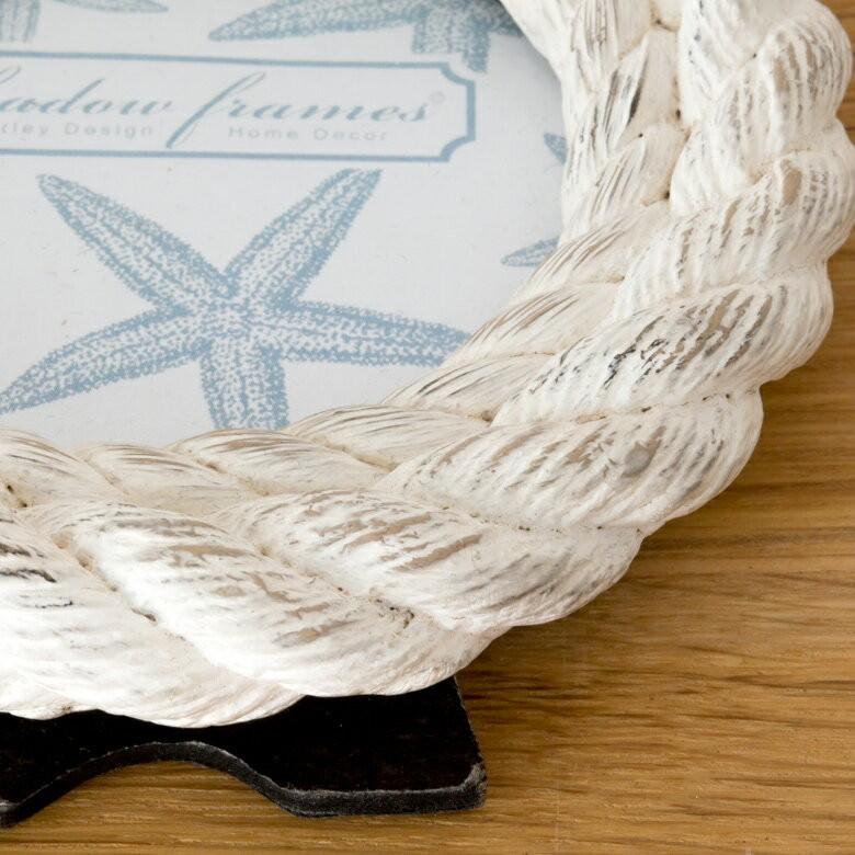 写真立て フォトフレーム ロープ模様 壁掛け 丸型 アンティーク加工 アイボリー 白 西海岸 マリン 男前 64860 | ブランド登録なし | 07