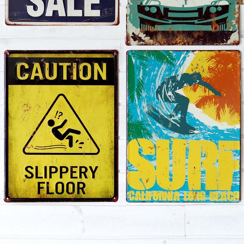 サインボード サインプレート 壁掛け 看板 ヴィンテージ風 ウォールアート ブリキ TINプレート 西海岸 ブルックリン 男前 CAUTION 65266 | ブランド登録なし | 04