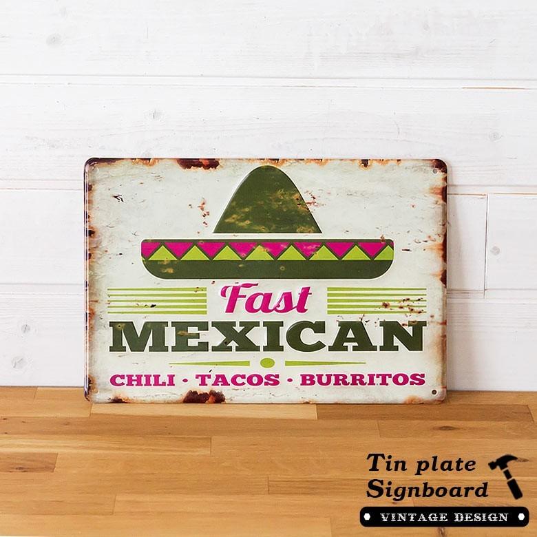 サインボード サインプレート 壁掛け 看板 ヴィンテージ風 ウォールアート ブリキ TINプレート 西海岸 ブルックリン 男前 Mexican 65281 | ELEMENTS（インテリア）