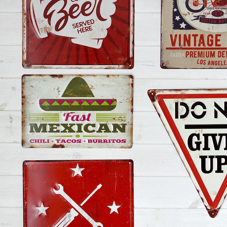 サインボード サインプレート 壁掛け 看板 ヴィンテージ風 ウォールアート ブリキ TINプレート 西海岸 ブルックリン 男前 Mexican 65281 | ELEMENTS（インテリア） | 04
