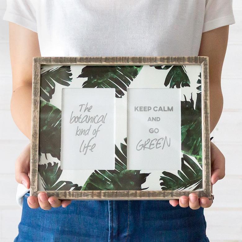 写真立て フォトフレーム ボタニカル柄 壁掛け リーフ モチーフ 写真 2枚 木枠 木製 ガラス 西海岸 男前 65330 | ブランド登録なし | 03