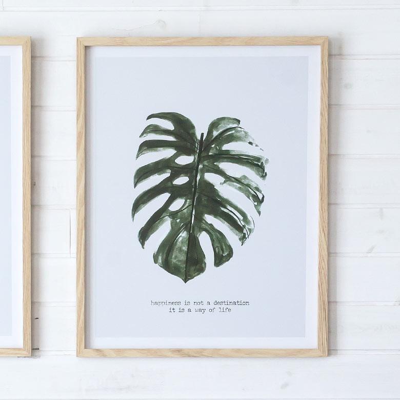 アートパネル ボタニカル ウォールアート 壁掛け 壁飾り モンステラ 柄 リーフ 植物 西海岸 男前 ビーチハウス 絵画 ナチュラル シンプル 65370 | ELEMENTS（インテリア）