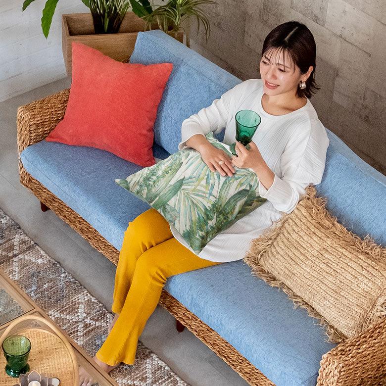 メール便対応 クッション カバー リーフ 柄 洗濯可 洗える ボタニカル おしゃれ  春 夏 秋 冬 トロピカル 西海岸 コースタル ハワイアン リゾート 66200 | ブランド登録なし | 02