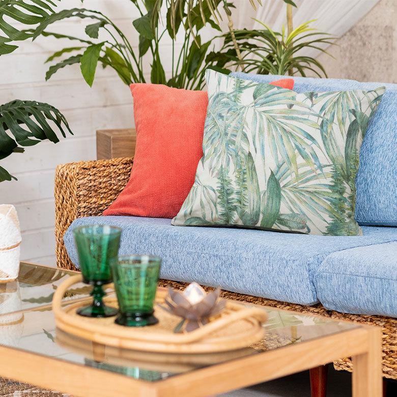 メール便対応 クッション カバー リーフ 柄 洗濯可 洗える ボタニカル おしゃれ  春 夏 秋 冬 トロピカル 西海岸 コースタル ハワイアン リゾート 66200 | ブランド登録なし | 06