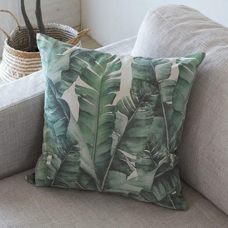 メール便対応 クッション カバー バナナ リーフ 柄 洗濯可 洗える ボタニカル おしゃれ  春 夏 秋 冬 秋 冬 トロピカル 西海岸 ハワイアン リゾート 66201 | ブランド登録なし