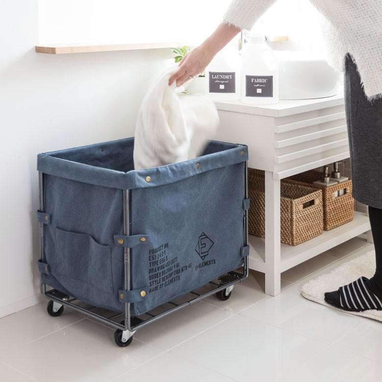 ランドリーバスケット ユーティリティバスケット ネイビー キャスター付き ミリタリー バスケットワゴン 収納 ランドリーワゴン マルチボックス 新生活 66460 | ELEMENTS（インテリア） | 01
