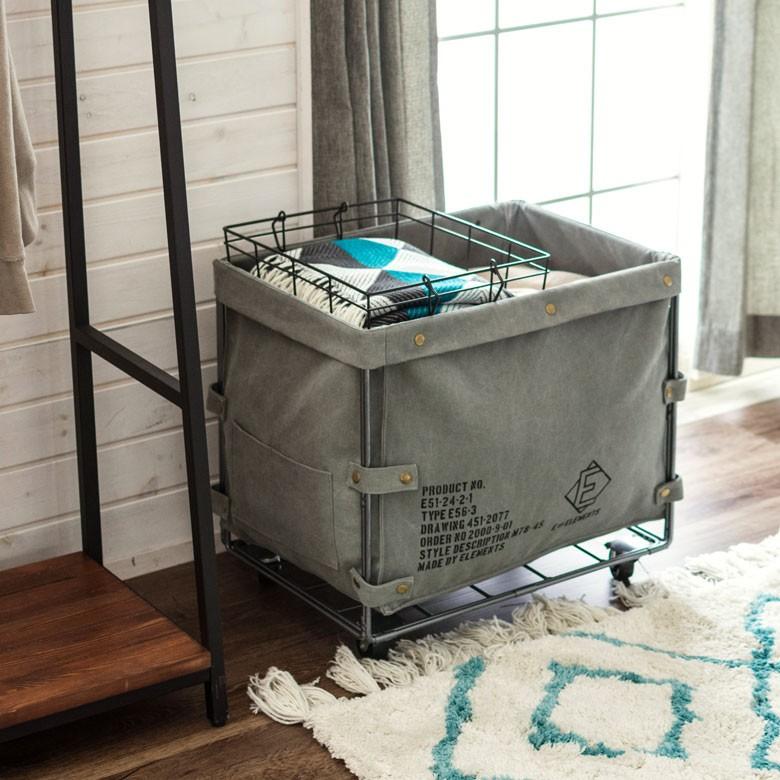 ランドリーバスケット ユーティリティバスケット グレー キャスター付き ミリタリー バスケットワゴン 収納 ランドリーワゴン マルチボックス 新生活 66462 | ELEMENTS（インテリア） | 07
