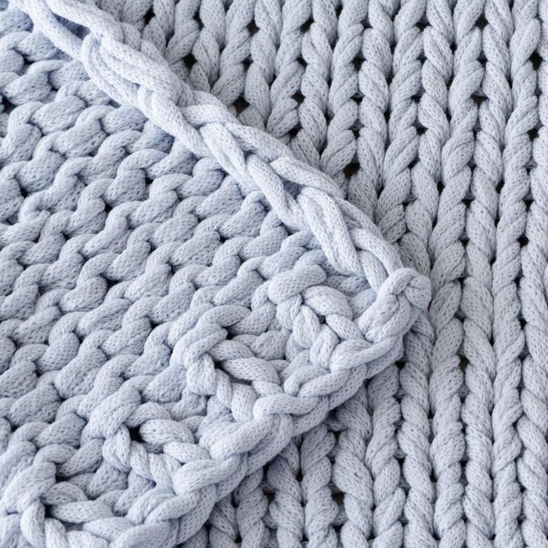 ブランケット 膝掛け ひざ掛け 約100×140cm 大判 ペールブルー 手編み