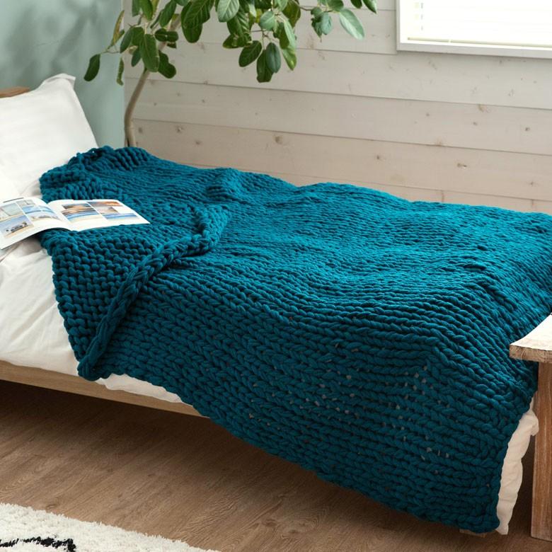 ブランケット 膝掛け ひざ掛け 約140×200cm 大判 ピーコックブルー 手編み チャンキーニット 毛布 ローゲージニット もこもこ ポンチョ 冬 66532-gn | ブランド登録なし | 03