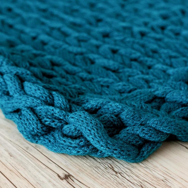 ブランケット 膝掛け ひざ掛け 約140×200cm 大判 ピーコックブルー 手編み チャンキーニット 毛布 ローゲージニット もこもこ ポンチョ 冬 66532-gn | ブランド登録なし | 05