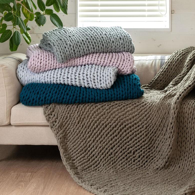 ブランケット 膝掛け ひざ掛け 約140×200cm 大判 ピーコックブルー 手編み チャンキーニット 毛布 ローゲージニット もこもこ ポンチョ 冬 66532-gn | ブランド登録なし | 07