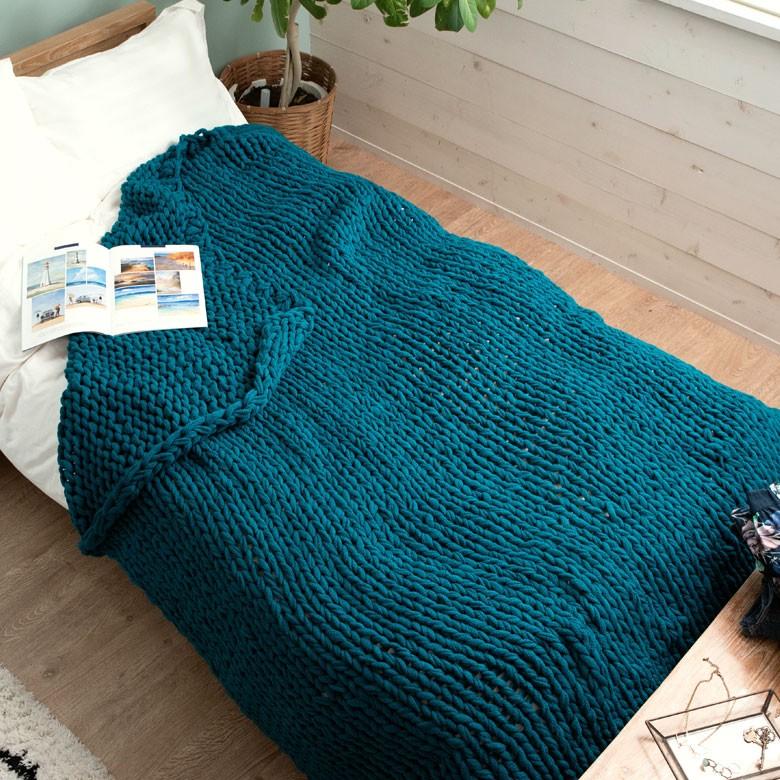 ブランケット 膝掛け ひざ掛け 約140×200cm 大判 ピーコックブルー 手編み チャンキーニット 毛布 ローゲージニット もこもこ ポンチョ 冬 66532-gn | ブランド登録なし | 08
