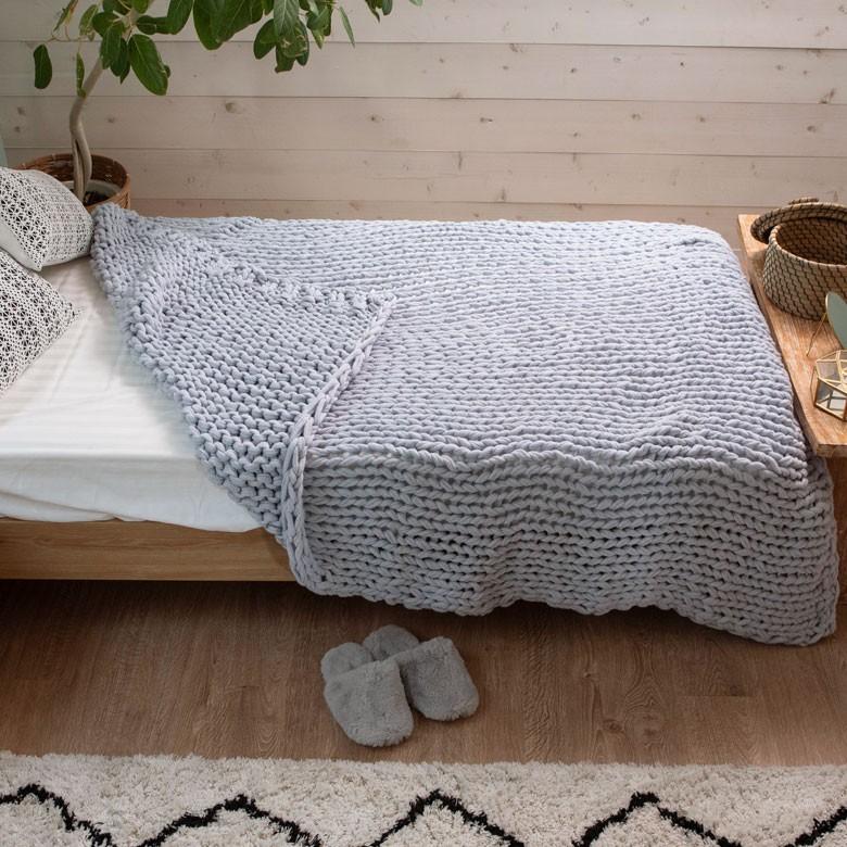 ブランケット 膝掛け ひざ掛け 約140×200cm 大判 ペールブルー 手編み チャンキーニット 毛布 ローゲージニット もこもこ ポンチョ 冬 66532-ig | ブランド登録なし | 03