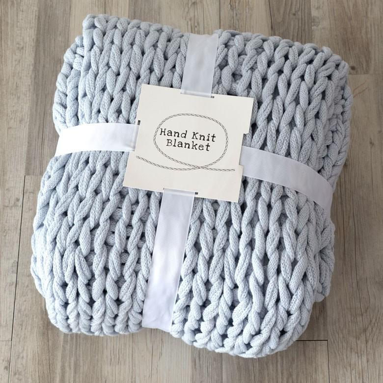 ブランケット 膝掛け ひざ掛け 約140×200cm 大判 ペールブルー 手編み チャンキーニット 毛布 ローゲージニット もこもこ ポンチョ 冬 66532-ig | ブランド登録なし | 06