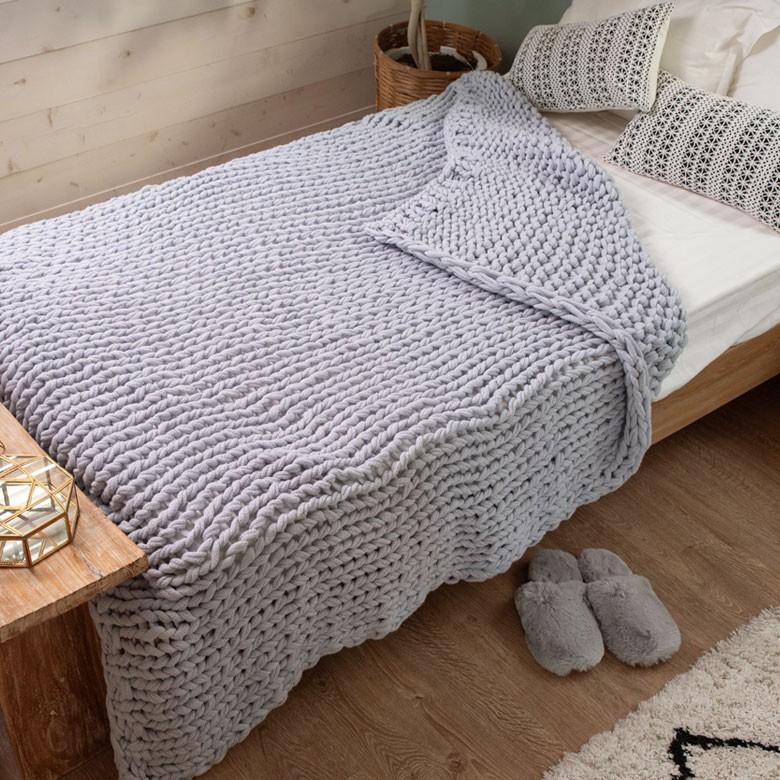 ブランケット 膝掛け ひざ掛け 約140×200cm 大判 ペールブルー 手編み チャンキーニット 毛布 ローゲージニット もこもこ ポンチョ 冬 66532-ig | ブランド登録なし | 08
