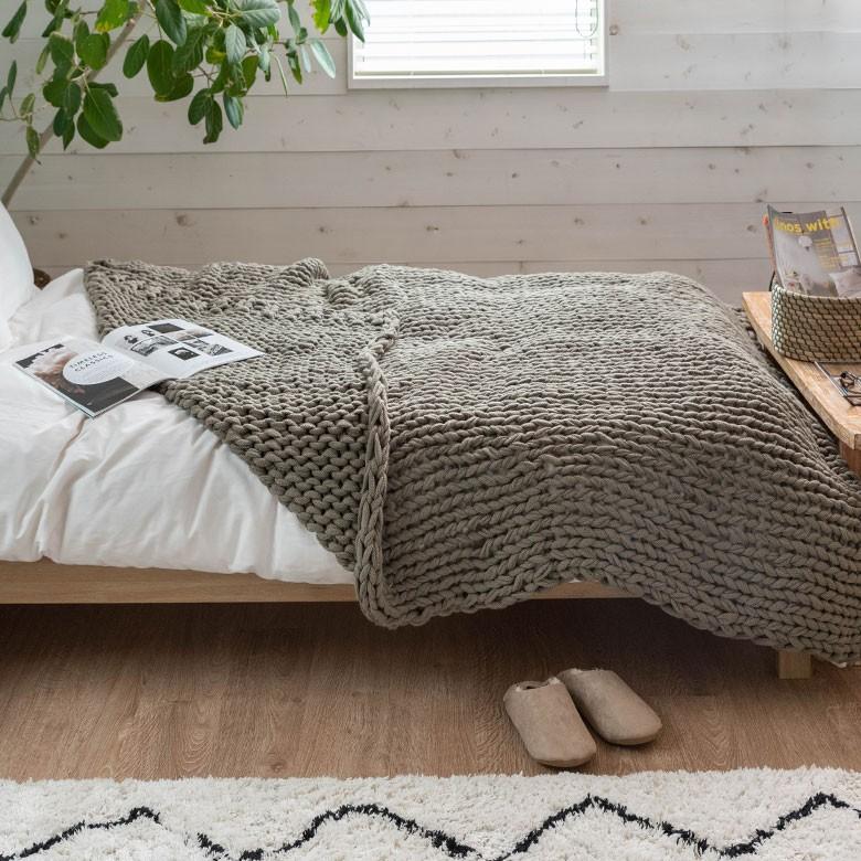 ブランケット 膝掛け ひざ掛け 約140×200cm 大判 カーキグレー 手編み チャンキーニット 毛布 ローゲージニット もこもこ ポンチョ 冬 66532-mo | ブランド登録なし | 11
