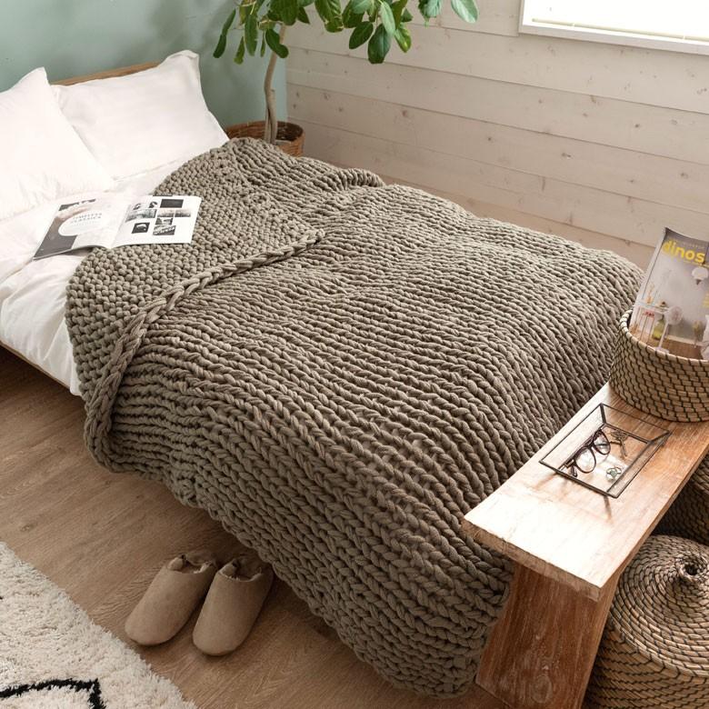 ブランケット 膝掛け ひざ掛け 約140×200cm 大判 カーキグレー 手編み チャンキーニット 毛布 ローゲージニット もこもこ ポンチョ 冬 66532-mo | ブランド登録なし | 08