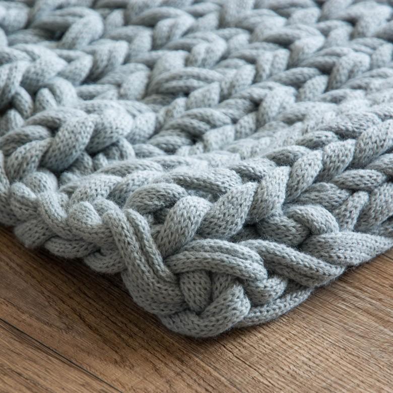 ブランケット 膝掛け ひざ掛け 約200×200cm 大判 グレー 手編み チャン