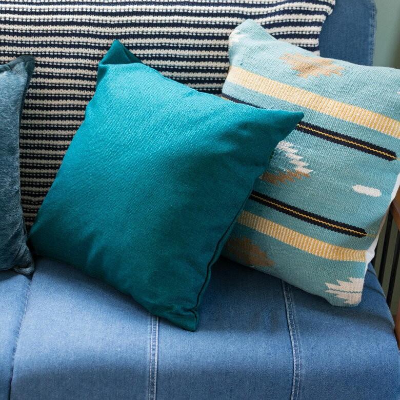 クッションカバー 約45×45cm 正方形 無地 ブルー ターコイズ