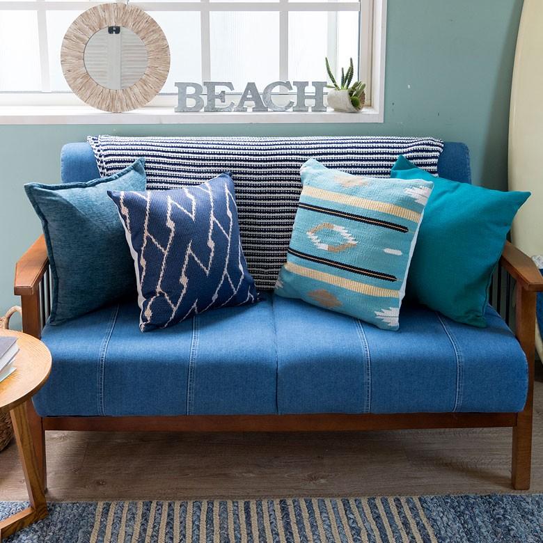 クッションカバー 約45×45cm 正方形 無地 ブルー ターコイズ