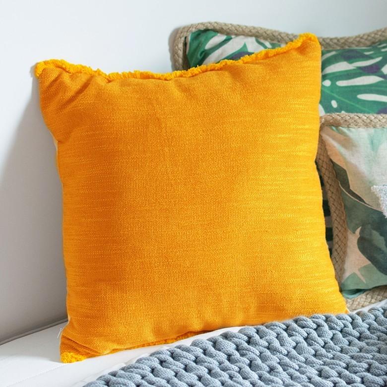 クッションカバー フリンジ付き リネンキャンバス 約45×45cm クッション おしゃれ かわいい 正方形 四角 45角 腰あて ピロークッション ファブリック 66557 | ブランド登録なし