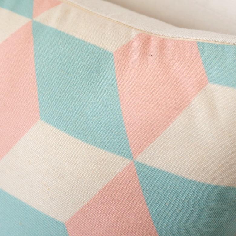 クッションカバー 約45×45cm 正方形 ソファークッション ベッドクッション ピンク ブルー 幾何柄 フェミニン 西海岸 ハワイ リゾート おしゃれ 66577 | ブランド登録なし | 01