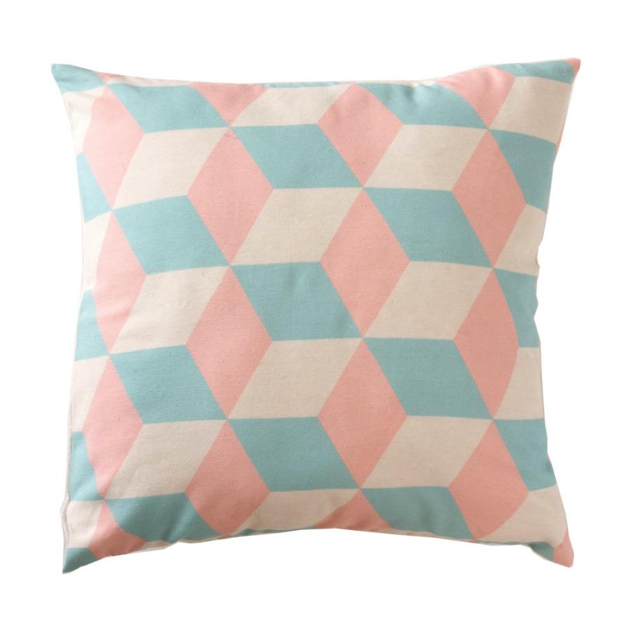 クッションカバー 約45×45cm 正方形 ソファークッション ベッドクッション ピンク ブルー 幾何柄 フェミニン 西海岸 ハワイ リゾート おしゃれ 66577 | ブランド登録なし | 12