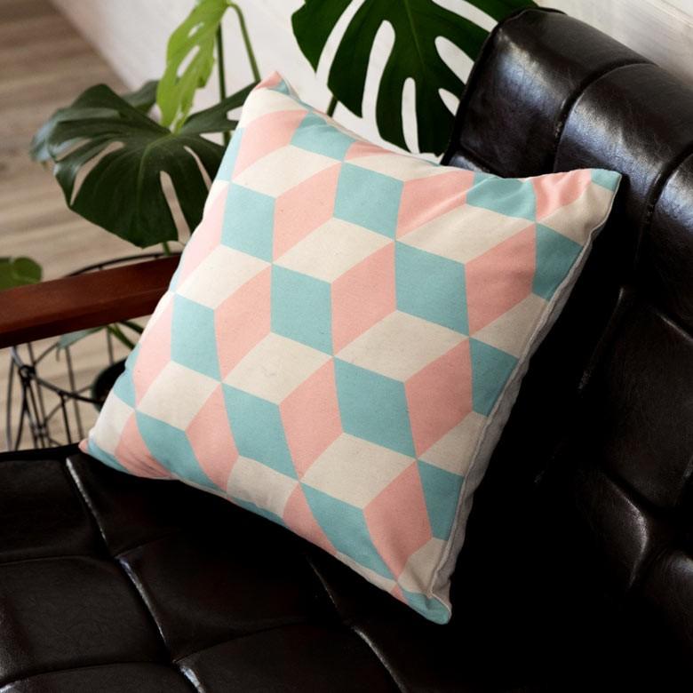 クッションカバー 約45×45cm 正方形 ソファークッション ベッドクッション ピンク ブルー 幾何柄 フェミニン 西海岸 ハワイ リゾート おしゃれ 66577 | ブランド登録なし | 05