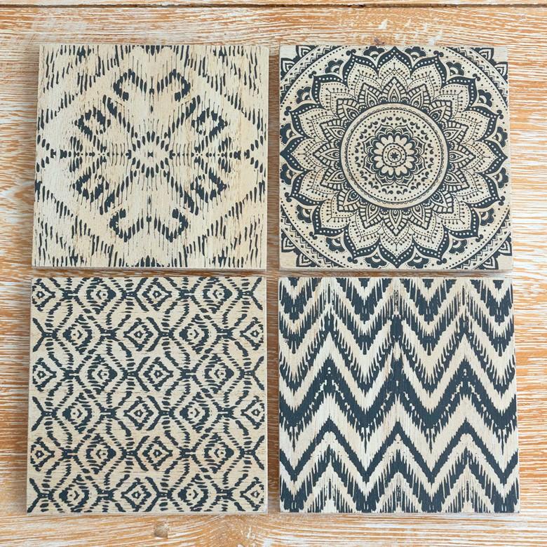 コースター 4柄セット ウッド調 正方形 アジアン エスニック 四角 トレー テーブルコーディネート おしゃれ キッチン用品 66586 | ブランド登録なし | 11