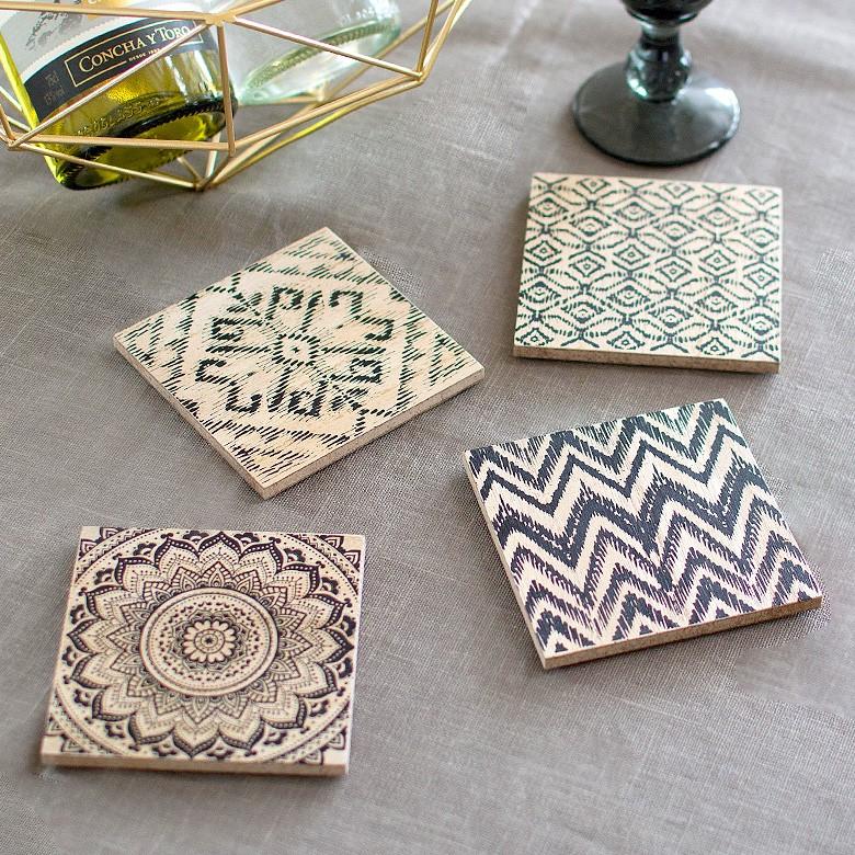コースター 4柄セット ウッド調 正方形 アジアン エスニック 四角 トレー テーブルコーディネート おしゃれ キッチン用品 66586 | ブランド登録なし | 06