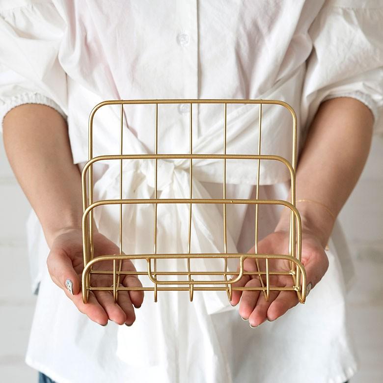 レターホルダー ファイルスタンド マガジンラック アンティーク調 ゴールド ファイル レター マガジン スタンド 本立て 新聞 雑誌 インテリア 雑貨 66589 | ELEMENTS（インテリア） | 02