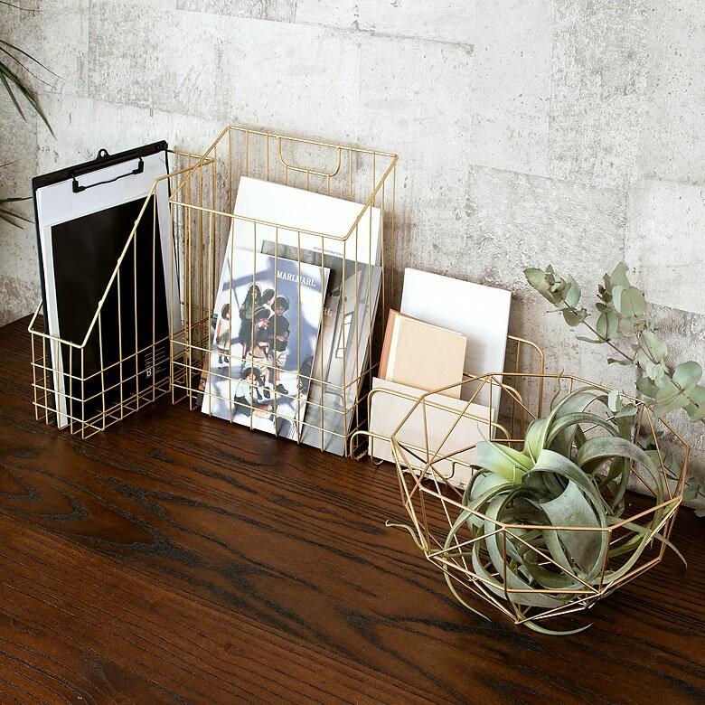 ワイヤーラック ファイル収納 ファイルスタンド マガジンラック 壁掛け アンティーク調 ゴールド ファイル レター マガジン ラック インテリア 雑貨 66590 | ELEMENTS（インテリア） | 07