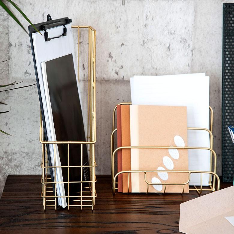 ワイヤーラック ファイル収納 ファイルスタンド マガジンラック アンティーク調 ゴールド ファイル レター マガジン ボックス スタンド インテリア 雑貨 66591 | ELEMENTS（インテリア） | 04