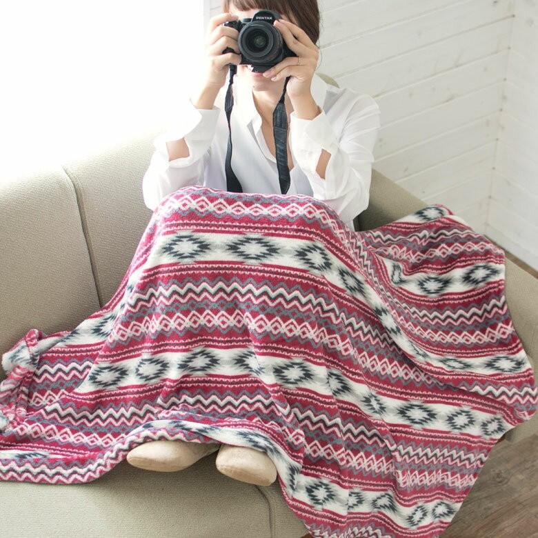フリースブランケット 約100×140cm ブランケット 膝掛け ひざ掛け 毛布 大判 アズテック柄 おしゃれ 冬 肩掛 ふんわり ポンチョ 66604 | ブランド登録なし | 07