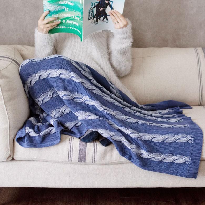 フリースブランケット 約100×140cm ブランケット 膝掛け ひざ掛け 毛布 大判 ケーブルニット おしゃれ 冬 肩掛 ふんわり ポンチョ 66611 | ELEMENTS（インテリア） | 11