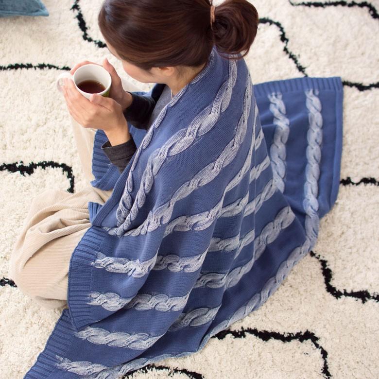 フリースブランケット 約100×140cm ブランケット 膝掛け ひざ掛け 毛布 大判 ケーブルニット おしゃれ 冬 肩掛 ふんわり ポンチョ 66611 | ELEMENTS（インテリア） | 15